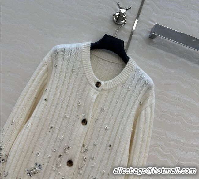 Top Grade Gucci Wool Cashmere Cardigan with Pearls and Strass Charm 0729 White 2025
