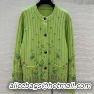 Discount Gucci Wool Cashmere Cardigan with Pearls and Strass Charm 0729 Green 2025
