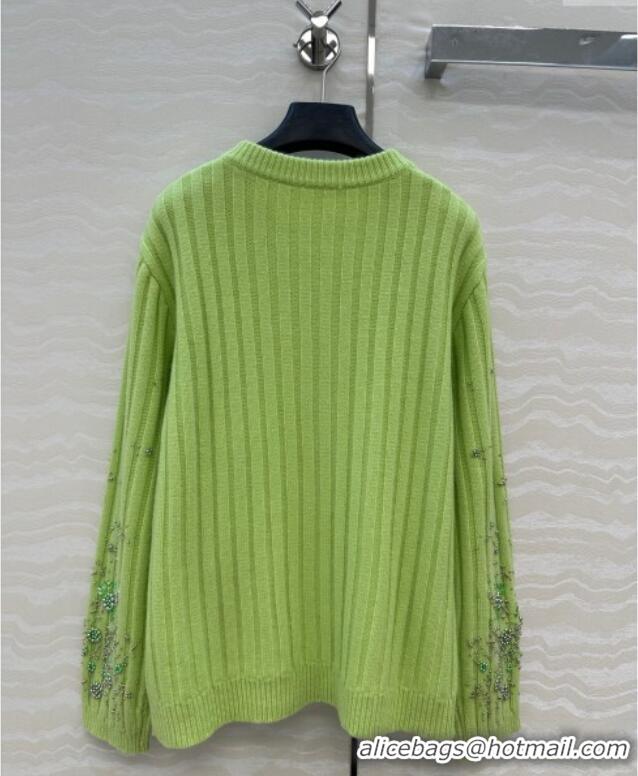 Discount Gucci Wool Cashmere Cardigan with Pearls and Strass Charm 0729 Green 2025