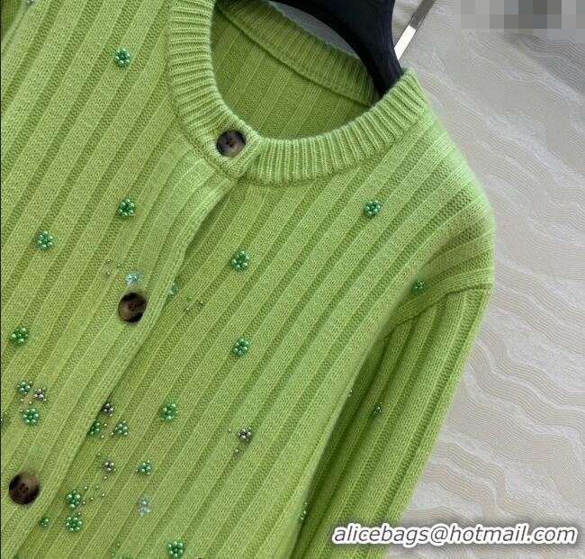 Discount Gucci Wool Cashmere Cardigan with Pearls and Strass Charm 0729 Green 2025