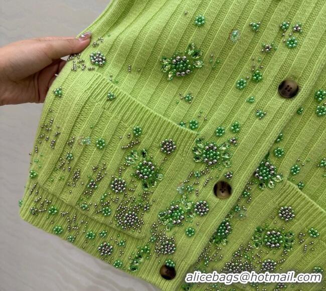 Discount Gucci Wool Cashmere Cardigan with Pearls and Strass Charm 0729 Green 2025