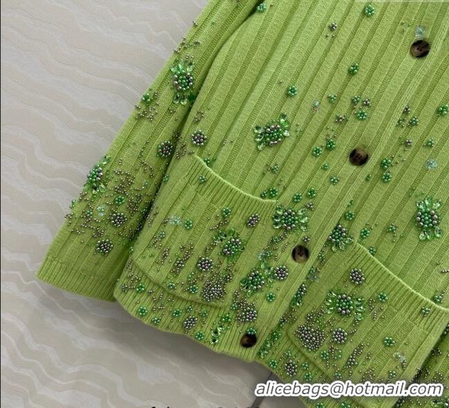 Discount Gucci Wool Cashmere Cardigan with Pearls and Strass Charm 0729 Green 2025