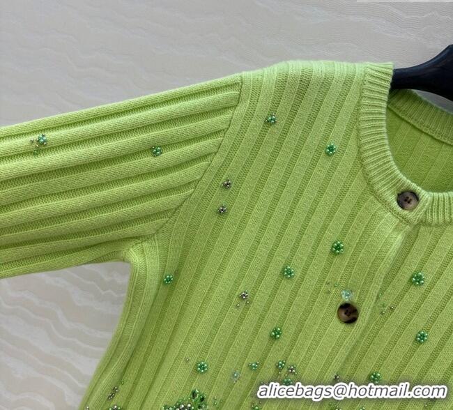 Discount Gucci Wool Cashmere Cardigan with Pearls and Strass Charm 0729 Green 2025