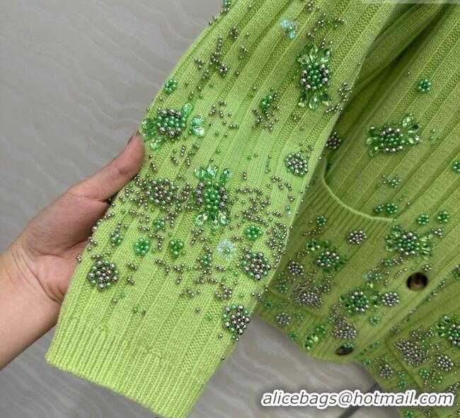 Discount Gucci Wool Cashmere Cardigan with Pearls and Strass Charm 0729 Green 2025