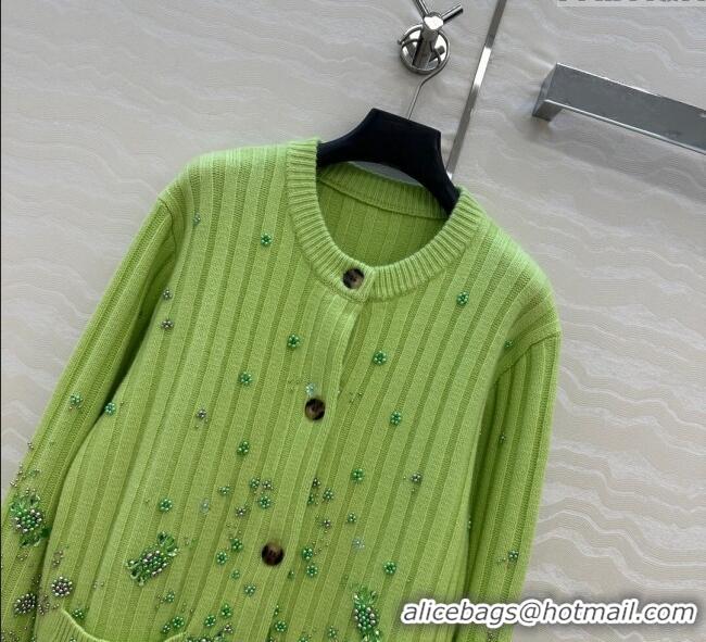 Discount Gucci Wool Cashmere Cardigan with Pearls and Strass Charm 0729 Green 2025