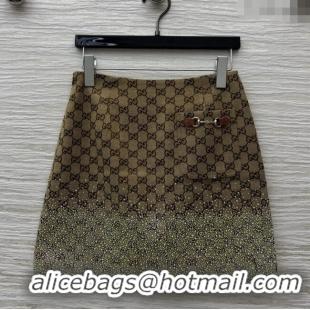 Big Discount Gucci GG Skirt with Crystals G82137 Brown 2025