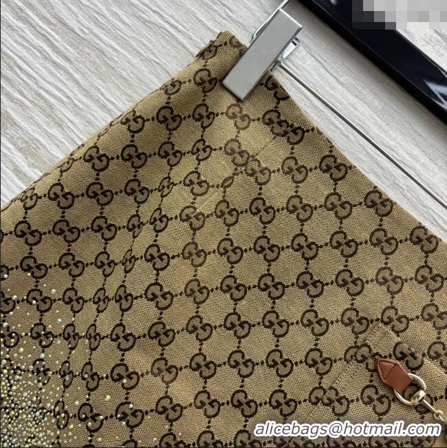 Big Discount Gucci GG Skirt with Crystals G82137 Brown 2025