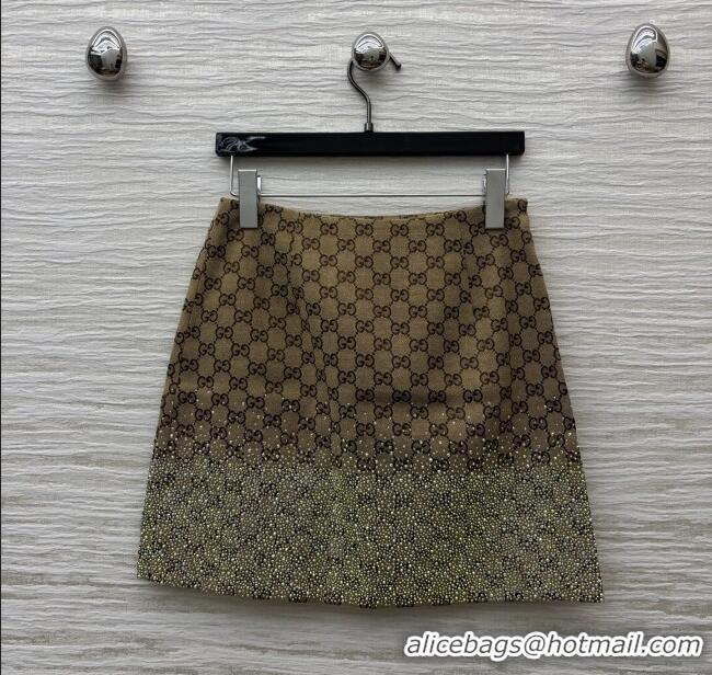 Big Discount Gucci GG Skirt with Crystals G82137 Brown 2025