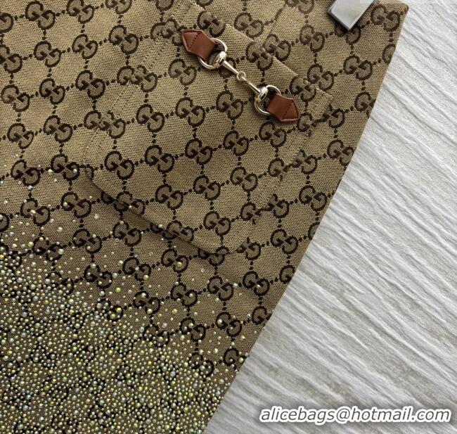 Big Discount Gucci GG Skirt with Crystals G82137 Brown 2025