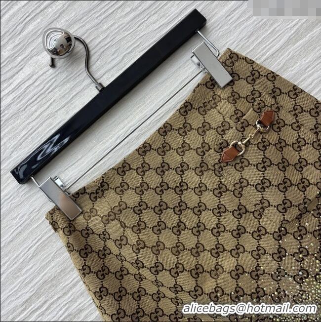 Big Discount Gucci GG Skirt with Crystals G82137 Brown 2025