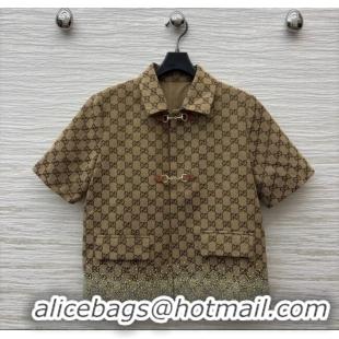Shop Inexpensive Gucci GG Shirt with Crystals G82138 Brown 2025