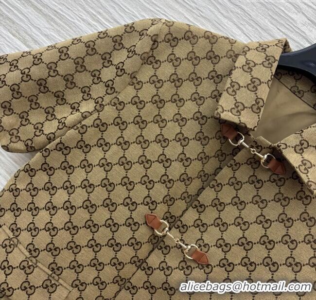 Shop Inexpensive Gucci GG Shirt with Crystals G82138 Brown 2025