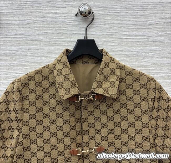 Shop Inexpensive Gucci GG Shirt with Crystals G82138 Brown 2025
