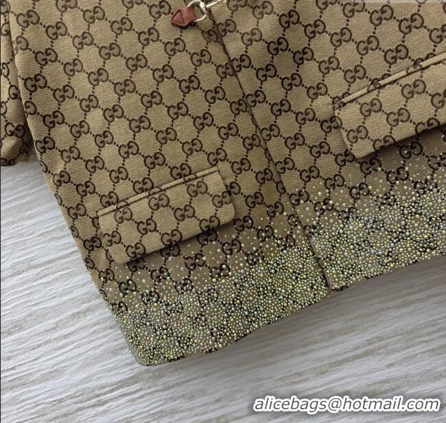 Shop Inexpensive Gucci GG Shirt with Crystals G82138 Brown 2025