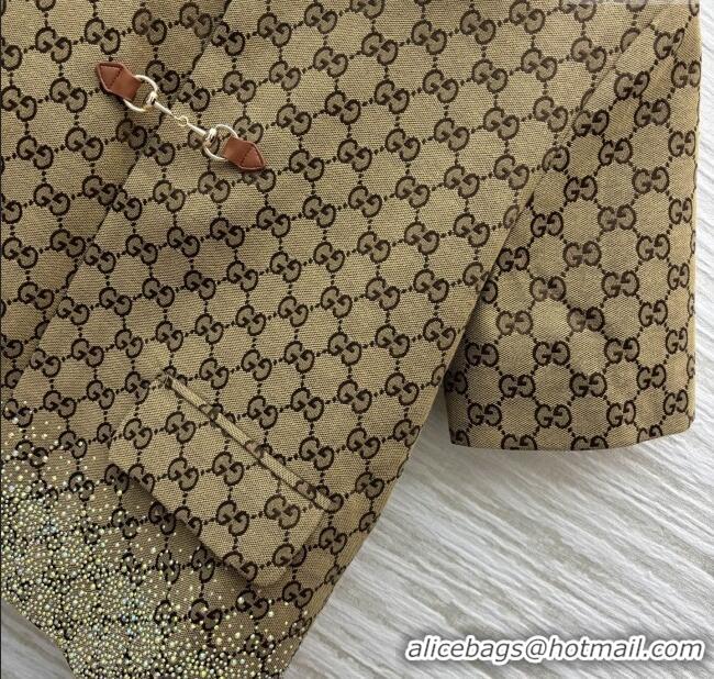 Shop Inexpensive Gucci GG Shirt with Crystals G82138 Brown 2025