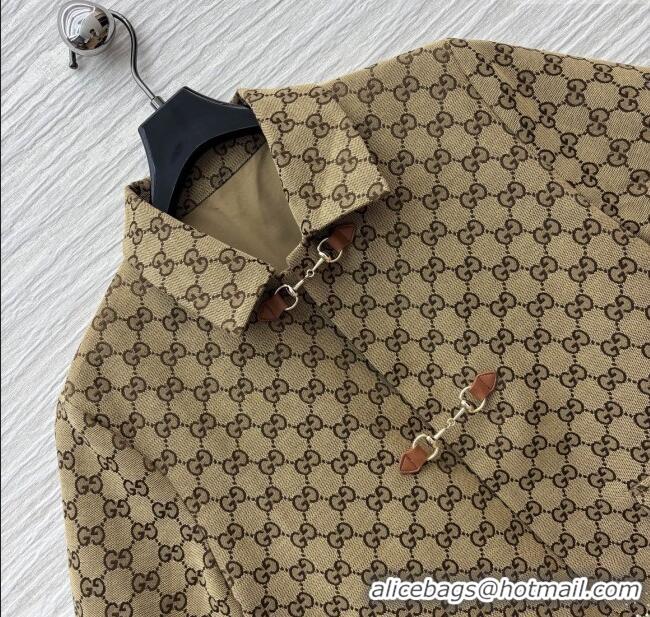 Shop Inexpensive Gucci GG Shirt with Crystals G82138 Brown 2025