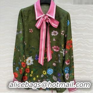 Best Quality Gucci Printed Silk Shirt G090107 Pink/Green 2025