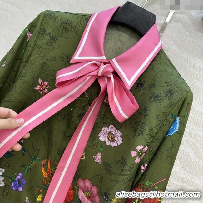 Best Quality Gucci Printed Silk Shirt G090107 Pink/Green 2025