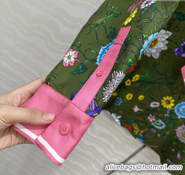 Best Quality Gucci Printed Silk Shirt G090107 Pink/Green 2025