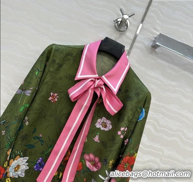 Best Quality Gucci Printed Silk Shirt G090107 Pink/Green 2025