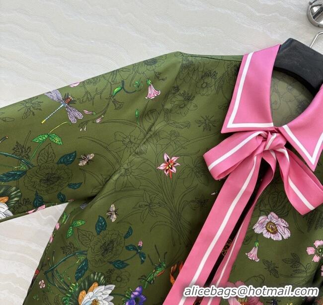 Best Quality Gucci Printed Silk Shirt G090107 Pink/Green 2025
