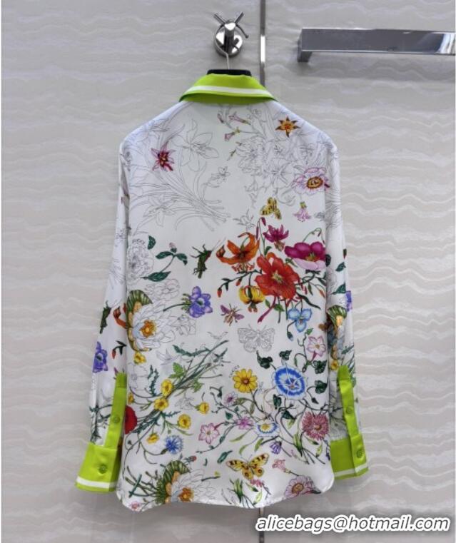 Best Quality Gucci Printed Silk Shirt G090107 Pink/Green 2025