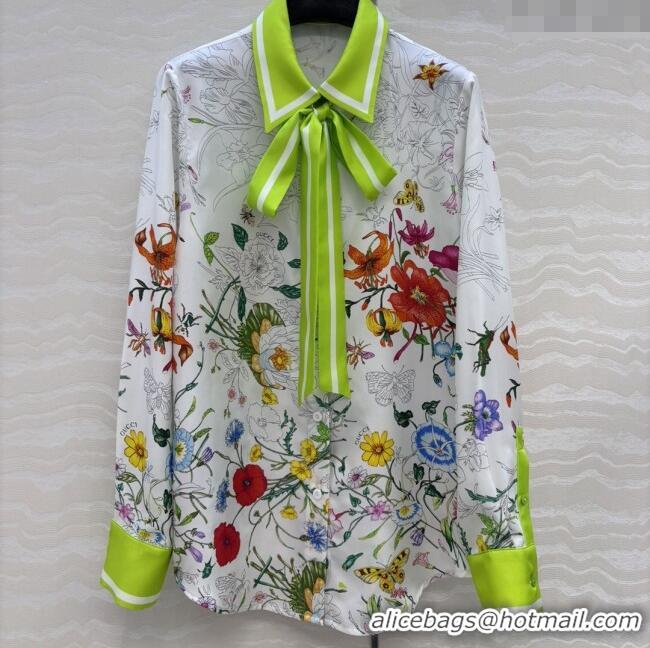 Best Quality Gucci Printed Silk Shirt G090107 Pink/Green 2025