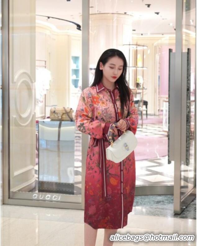 Unique Discount Gucci Printed Silk Dress G0902226 Pink/Red 2025