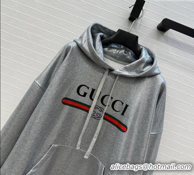 Famous Brand Gucci Cotton Sweatshirt GG090403 Silver Grey 2025