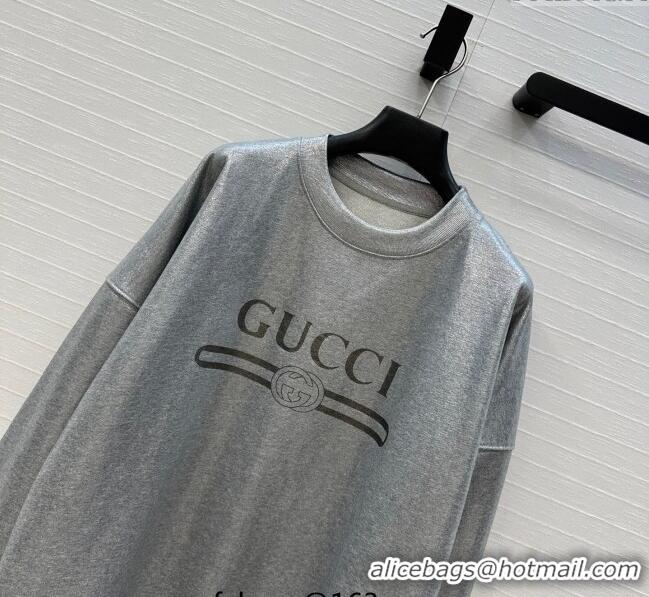 Famous Brand Gucci Cotton Sweatshirt GG090404 Silver Grey 2025