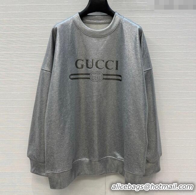 Famous Brand Gucci Cotton Sweatshirt GG090404 Silver Grey 2025