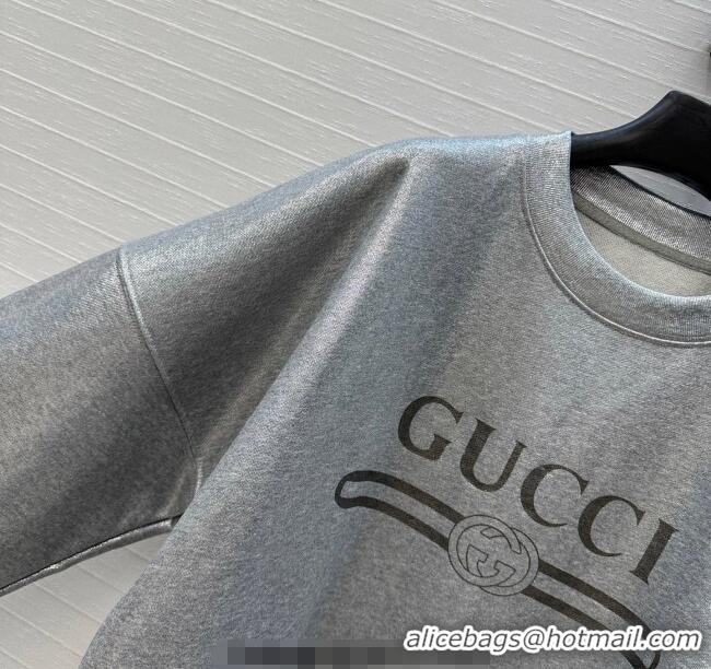 Famous Brand Gucci Cotton Sweatshirt GG090404 Silver Grey 2025