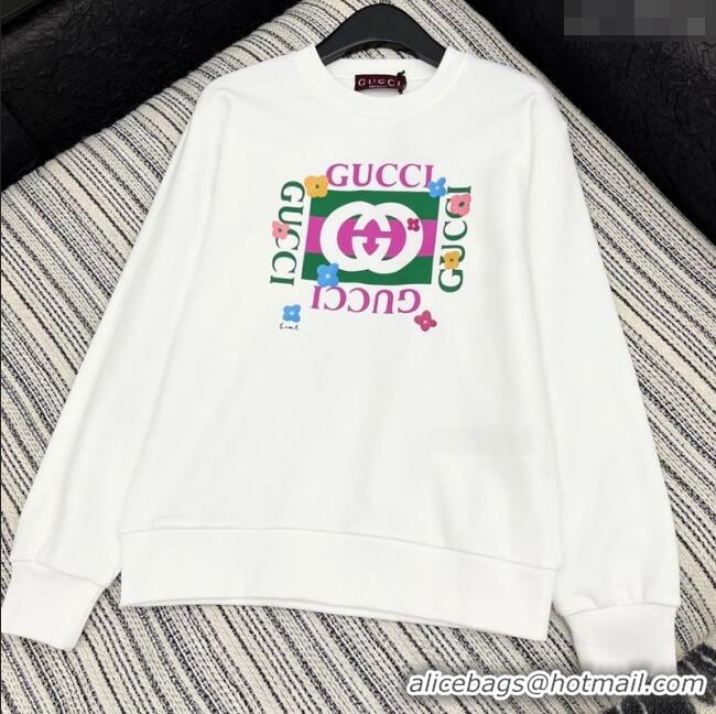 Well Crafted Gucci Cotton Sweatshirt GG090402 White/Green 2025