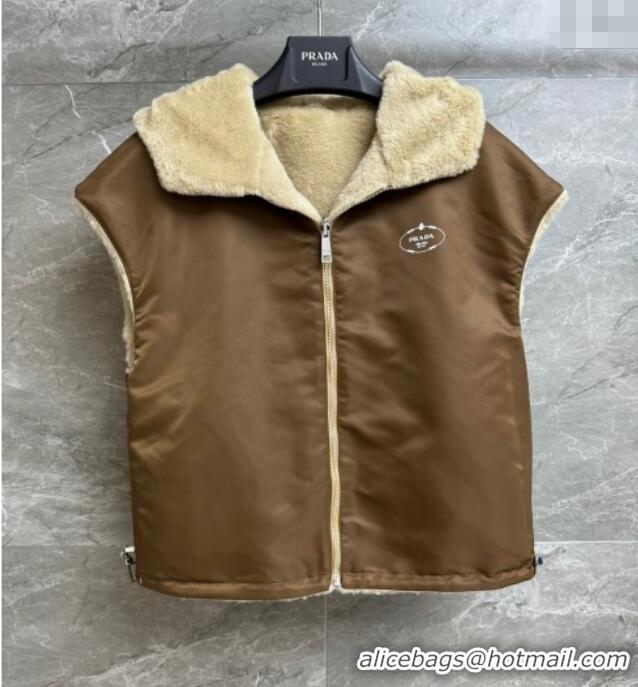 Top Quality Prada Wool Nylon Reversible Vest PR091958 Brown/Beige 2025