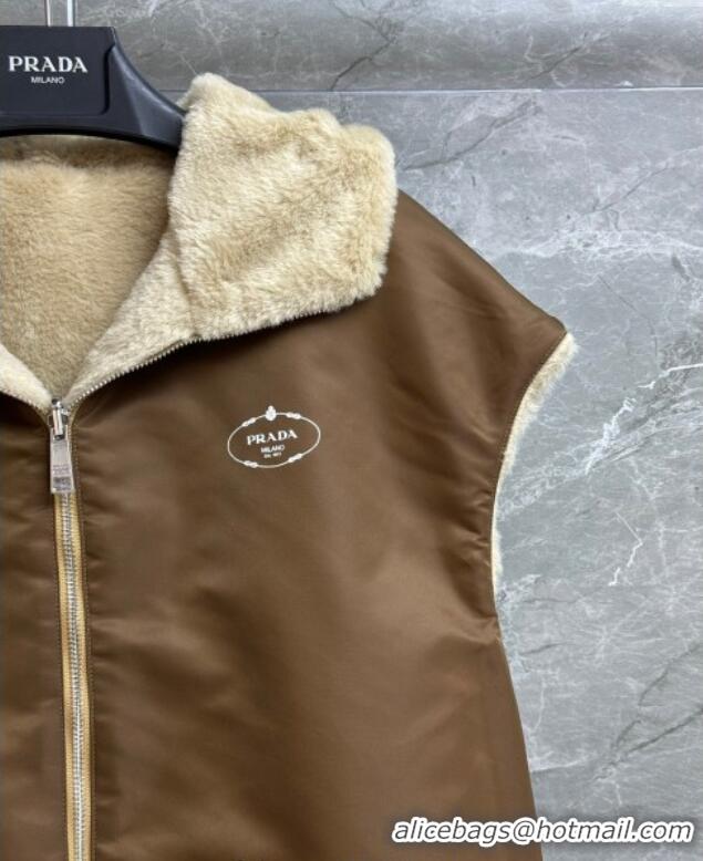 Top Quality Prada Wool Nylon Reversible Vest PR091958 Brown/Beige 2025