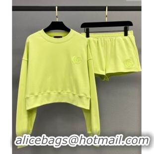 New Release Creation Gucci Sweatshirt and Shorts Set GG091905 Neon Green 2025