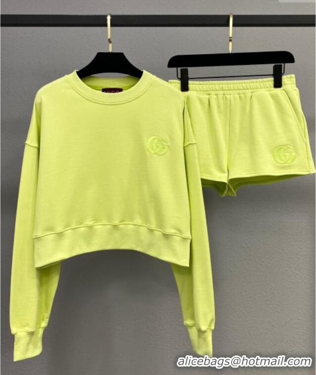 New Release Creation Gucci Sweatshirt and Shorts Set GG091905 Neon Green 2025
