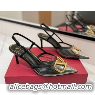 Grade Quality Valentino VLogo Signature Slingback Pumps 8cm in PVC and Calfskin Black VA082105