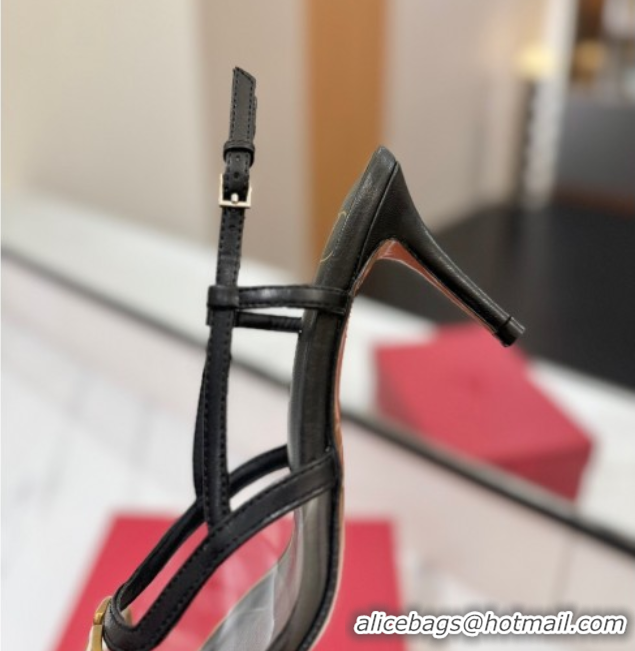 Grade Quality Valentino VLogo Signature Slingback Pumps 8cm in PVC and Calfskin Black VA082105
