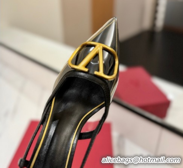 Grade Quality Valentino VLogo Signature Slingback Pumps 8cm in PVC and Calfskin Black VA082105