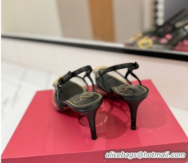 Grade Quality Valentino VLogo Signature Slingback Pumps 8cm in PVC and Calfskin Black VA082105