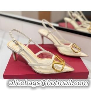 Top Grade Valentino VLogo Signature Slingback Pumps 8cm in PVC and Calfskin White 2025 VA082105
