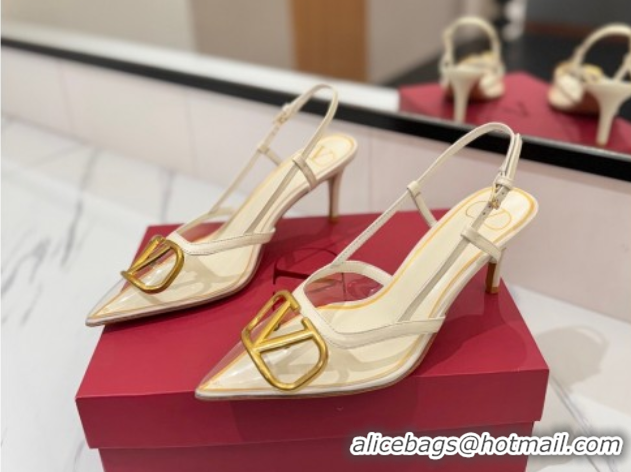 Top Grade Valentino VLogo Signature Slingback Pumps 8cm in PVC and Calfskin White 2025 VA082105