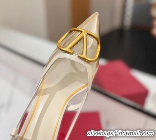 Top Grade Valentino VLogo Signature Slingback Pumps 8cm in PVC and Calfskin White 2025 VA082105