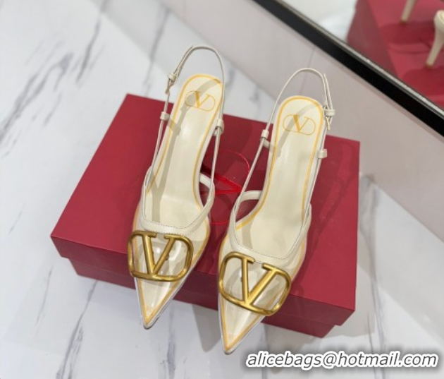 Top Grade Valentino VLogo Signature Slingback Pumps 8cm in PVC and Calfskin White 2025 VA082105