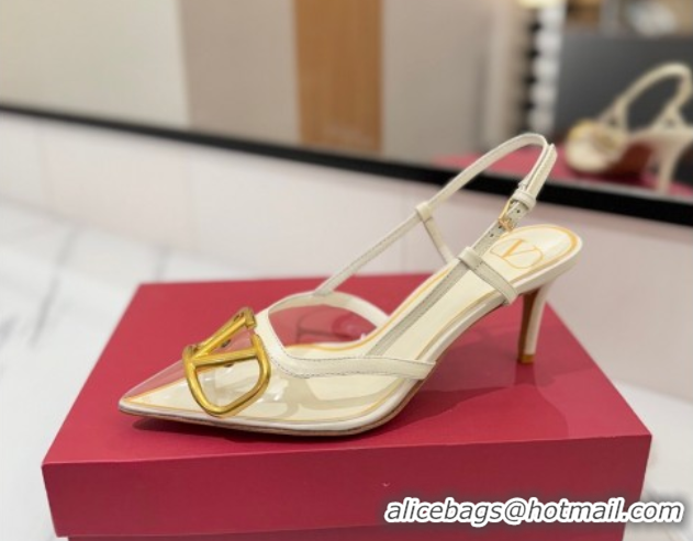 Top Grade Valentino VLogo Signature Slingback Pumps 8cm in PVC and Calfskin White 2025 VA082105