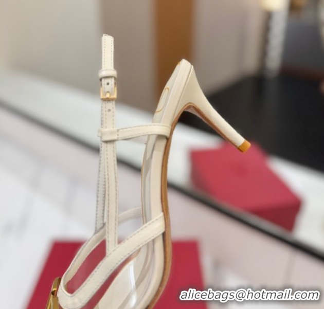 Top Grade Valentino VLogo Signature Slingback Pumps 8cm in PVC and Calfskin White 2025 VA082105