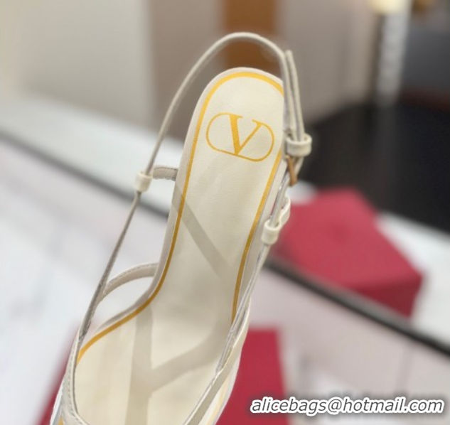 Top Grade Valentino VLogo Signature Slingback Pumps 8cm in PVC and Calfskin White 2025 VA082105