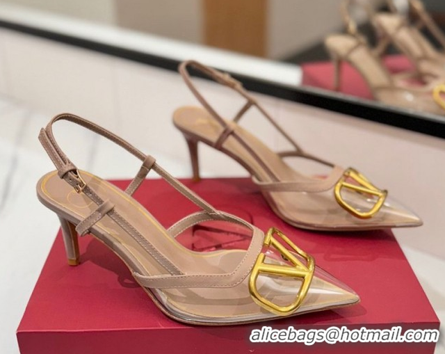 Best Grade Valentino VLogo Signature Slingback Pumps 8cm in PVC and Calfskin Nude 2025 VA082105