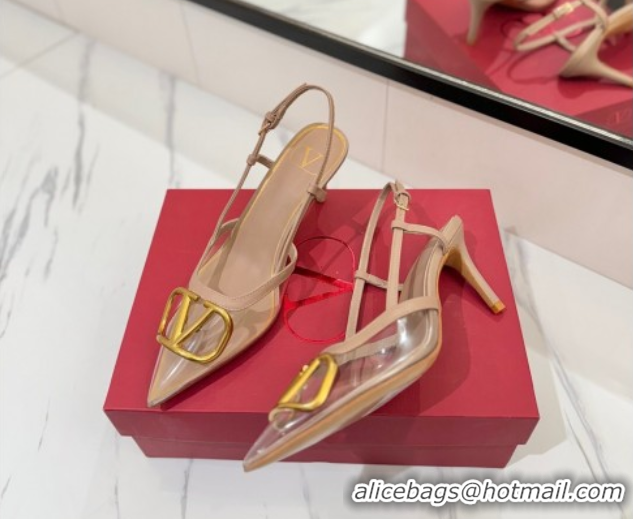 Best Grade Valentino VLogo Signature Slingback Pumps 8cm in PVC and Calfskin Nude 2025 VA082105